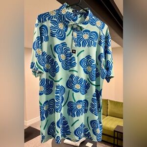 Bad Birdie Blue and Green Floral Polo Shirt